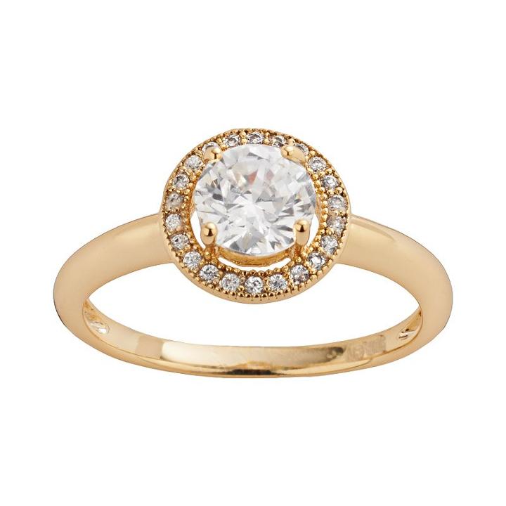 The Silver Lining 24k Gold Over Brass Cubic Zirconia Frame Ring, Women's, Size: 9, Yellow