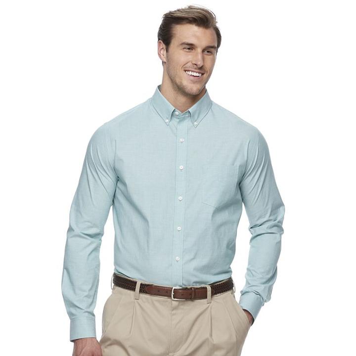 Big & Tall Croft & Barrow&reg; Classic-fit Stretch Woven Button-down Shirt, Men's, Size: Xl Tall, Turquoise/blue (turq/aqua)
