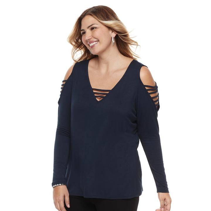 Plus Size Rock & Republic&reg; Strappy Cold-shoulder Top, Women's, Size: 0x, Blue (navy)