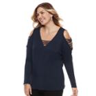 Plus Size Rock & Republic&reg; Strappy Cold-shoulder Top, Women's, Size: 0x, Blue (navy)