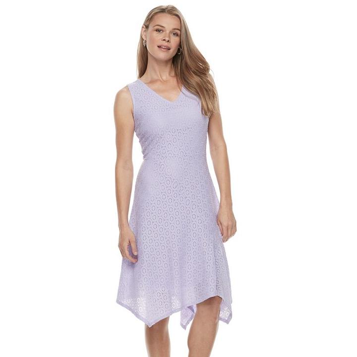 Women's Dana Buchman Asymmetrical Lace Fit & Flare Dress, Size: Medium, Med Purple