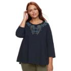 Plus Size Sonoma Goods For Life&trade; Embroidered Tee, Women's, Size: 3xl, Blue (navy)