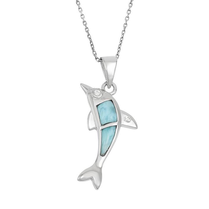Larimar & Cubic Zirconia Sterling Silver Dolphin Pendant Necklace, Women's, Size: 18, Blue