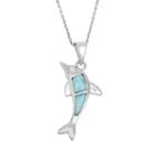 Larimar & Cubic Zirconia Sterling Silver Dolphin Pendant Necklace, Women's, Size: 18, Blue