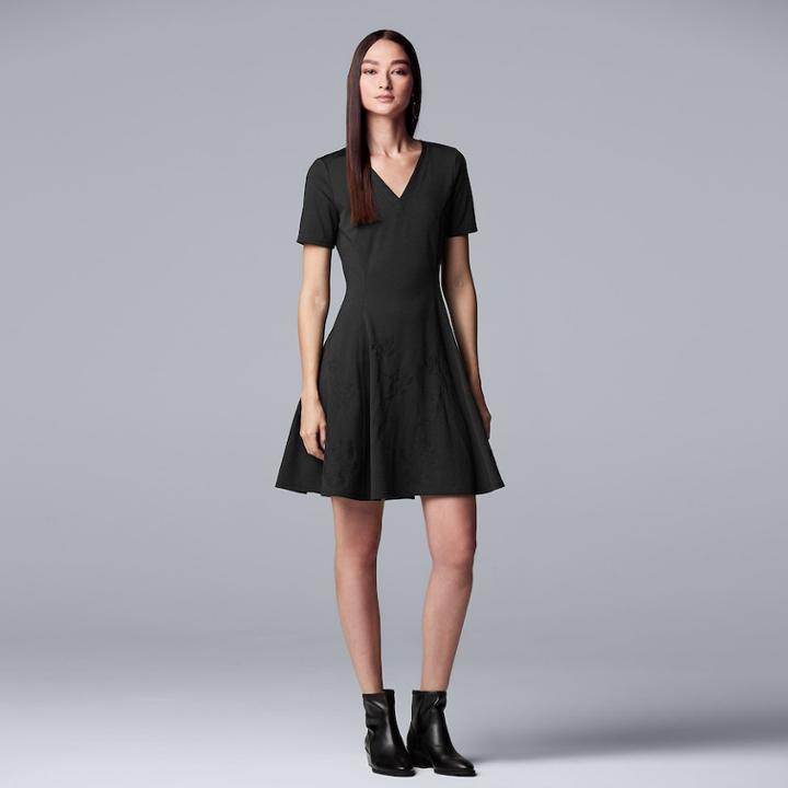 Women's Simply Vera Vera Wang Embroidered Fit & Flare Dress, Size: Xs, Black