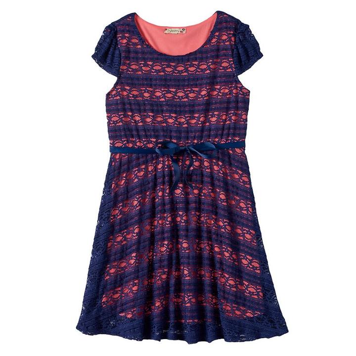 Girls 7-16 & Plus Size Lilt Ribbon Lace Skater Dress, Girl's, Size: 14, Blue (navy)