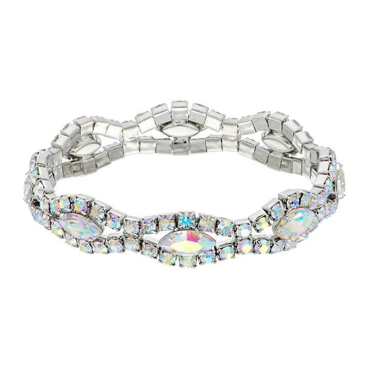 Simulated Crystal Openwork Stretch Bracelet, Women's, Silver