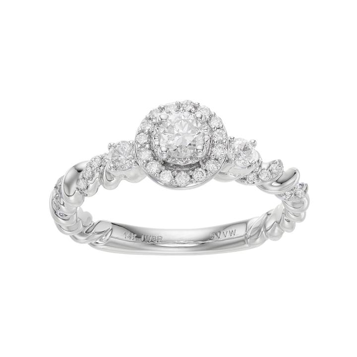Simply Vera Vera Wang 14k White Gold 5/8 Carat T.w. Diamond Halo Engagement Ring, Women's, Size: 7