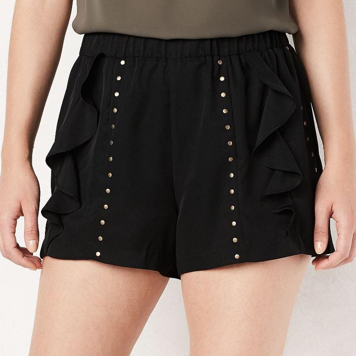 Women's Lc Lauren Conrad Ruffle Stud Soft Shorts, Size: Large, Black