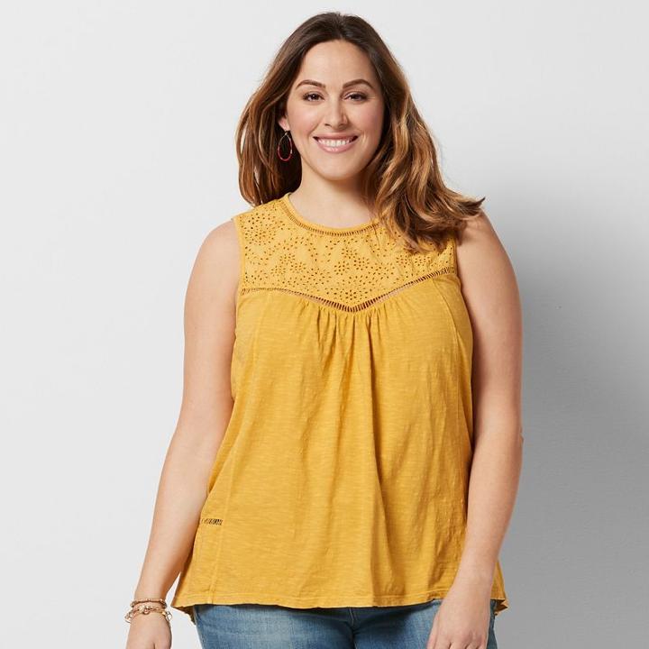 Plus Size Sonoma Goods For Life&trade; Split Eyelet Top, Women's, Size: 3xl, Drk Yellow