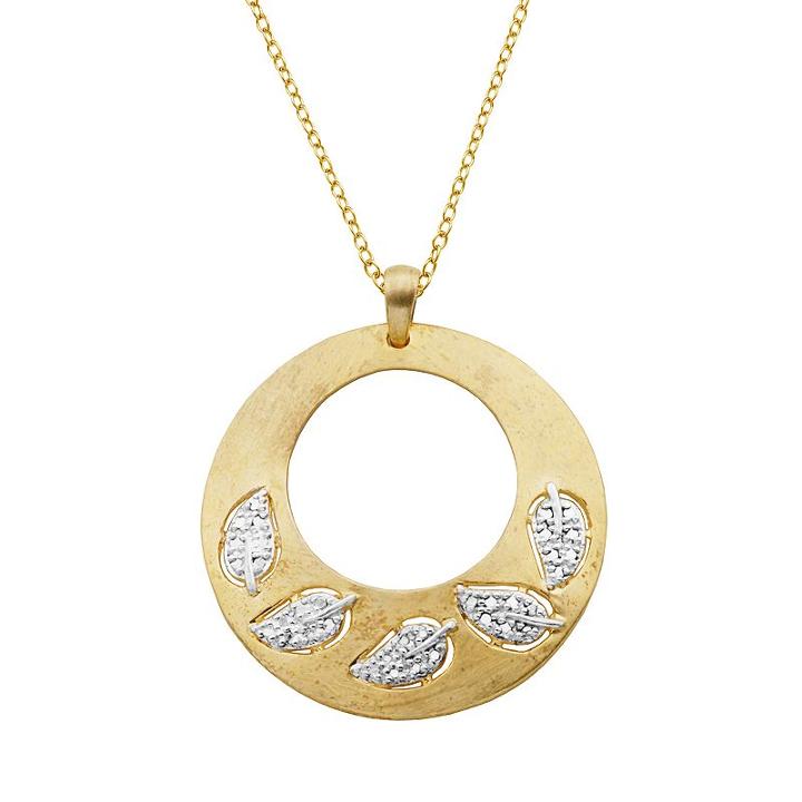 18k Gold Over Silver And Sterling Silver Diamond Accent Leaf Medallion Pendant, Women's, Size: 18