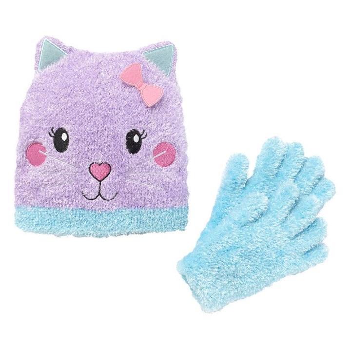 Girls 4-16 Fuzzy Faux-fur Cat Hat & Gloves Set, Girl's, Multicolor