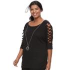 Juniors' Plus Size Heartsoul Lace-up Sleeve Top, Teens, Size: 3xl, Black
