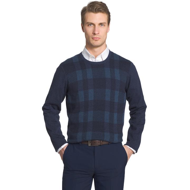 Big & Tall Van Heusen Classic-fit Plaid Crewneck Sweater, Men's, Size: L Tall, Turquoise/blue (turq/aqua)