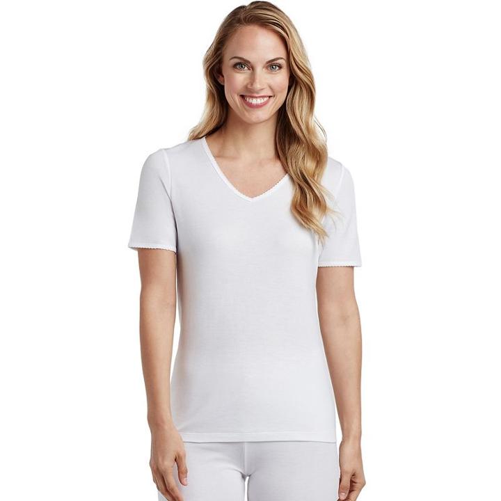 Women's Cuddl Duds Softwear Lace Trim Tee, Size: Small, White