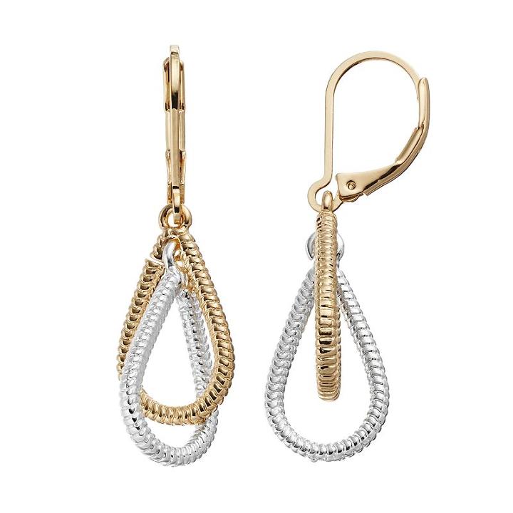 Napier Two Tone Interlocked Double Teardrop Earrings, Women's, Multicolor