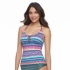 Women's Apt. 9&reg; Strappy Printed Halterkini Top, Size: Large, Dark Blue