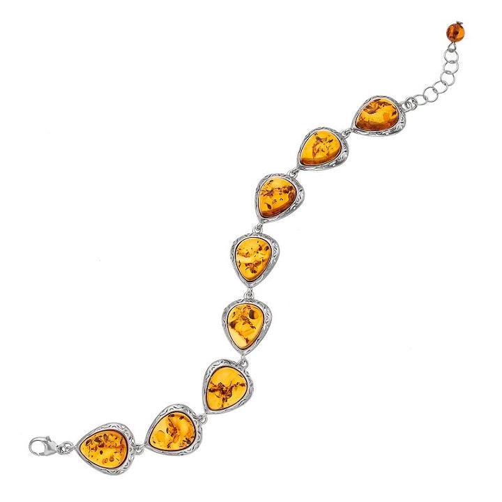 Sterling Silver Amber Teardrop Bracelet, Women's, Brown