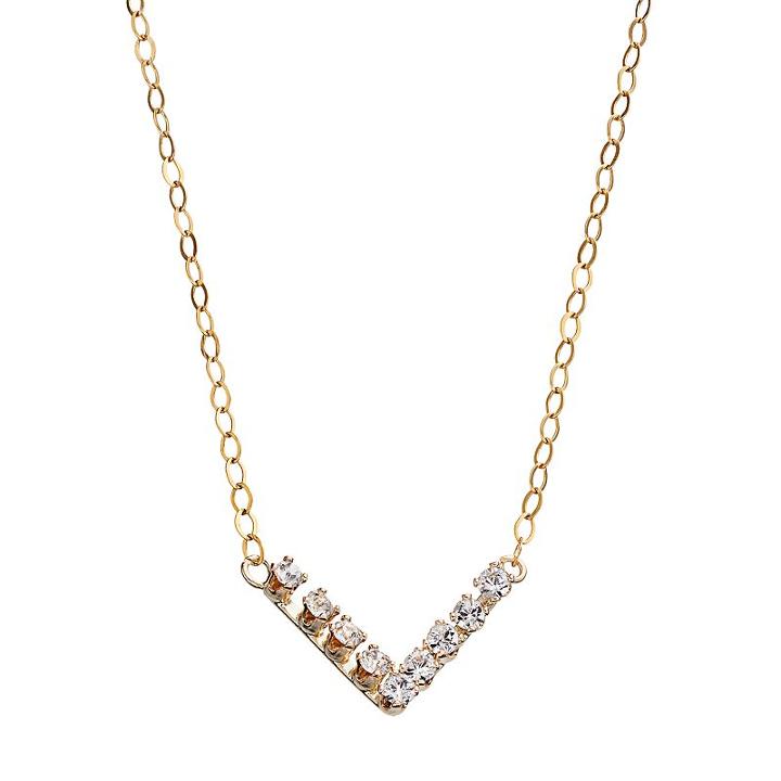Gold 'n' Ice 10k Gold Crystal V Necklace, Women's, White