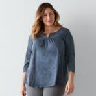 Plus Size Sonoma Goods For Life&trade; Embroidered Splitneck Top, Women's, Size: 3xl, Blue Other