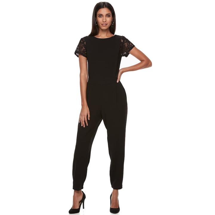 Women's Apt. 9&reg; Lace Panel Jumpsuit, Size: Xl, Black