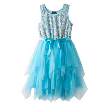 Girls Plus Size Lilt Sequin Soutache Bodice & Tiered Tulle Skirt Dress, Size: 18 1/2, Med Blue