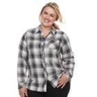 Plus Size Sonoma Goods For Life&trade; High-low Plaid Shirt, Women's, Size: 1xl, Grey (charcoal)