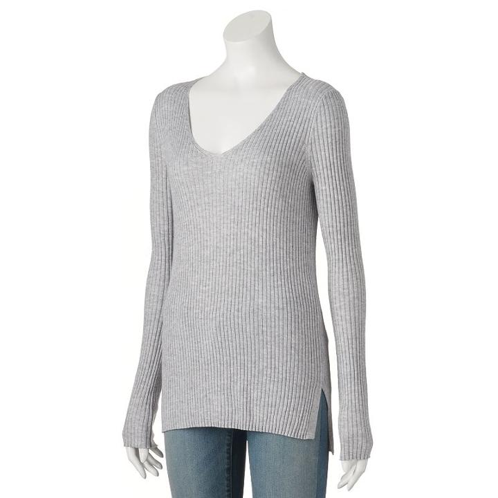 Juniors' Cloud Chaser Ribbed V-neck Sweater, Girl's, Size: Xl, Med Grey