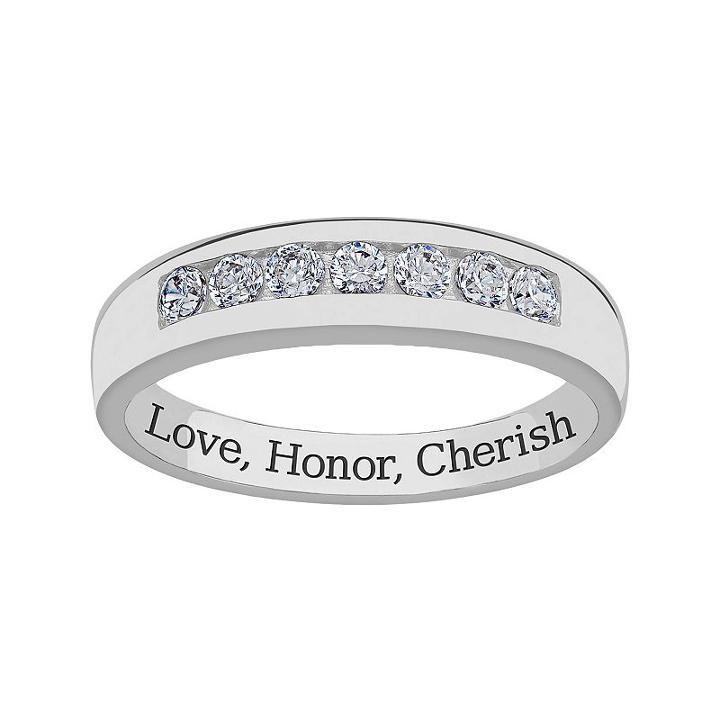 Sweet Sentiments Sterling Silver Cubic Zirconia Wedding Band - Men, Size: 8, White