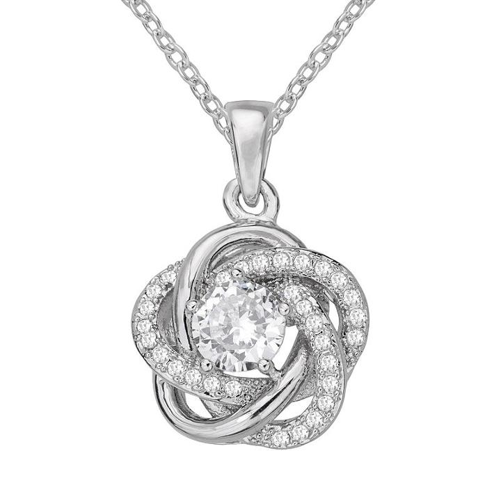 The Silver Lining Cubic Zirconia Silver Tone Love Knot Pendant, Women's, Size: 18, White