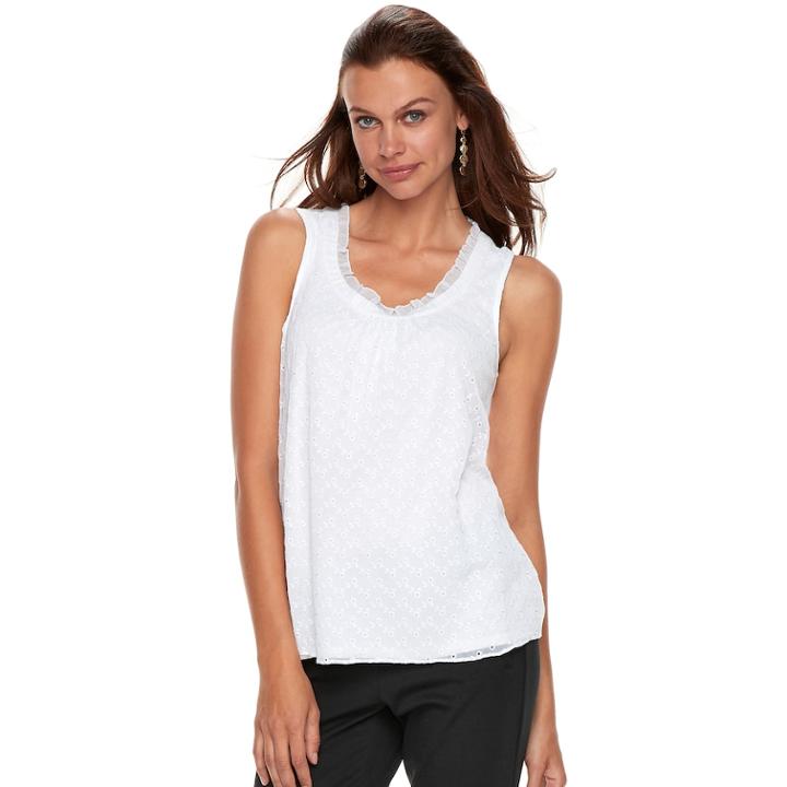 Women's Elle&trade; Pleated Ruffle Tank, Size: Small, White