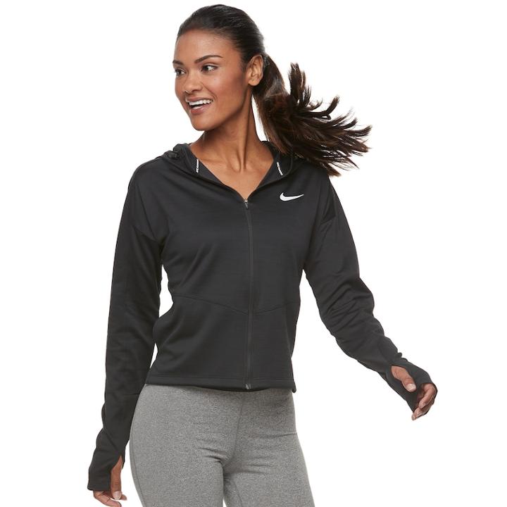 Women's Nike Pacer Full-zip Thumb-hole Running Top, Size: Large, Grey (charcoal)