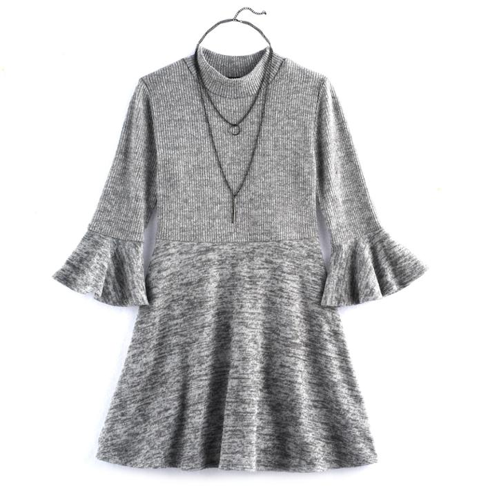 Girls 7-16 My Michelle Marled Trumpet Sleeve Dress, Size: 7, Grey