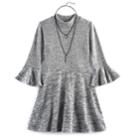 Girls 7-16 My Michelle Marled Trumpet Sleeve Dress, Size: 7, Grey