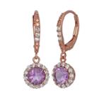 Amethyst And Lab-created White Sapphire 14k Rose Gold Over Silver Halo Drop Earrings, Women's, Purple