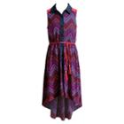 Girls 7-16 Emily West Button-front Printed High-low Dress With Braided Belt, Girl's, Size: 8, Blue (navy)