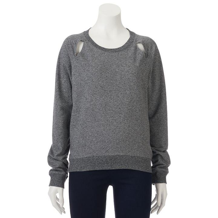 Juniors' So&reg; Perfectly Soft Cutout Raglan Sweatshirt, Teens, Size: Large, Dark Grey