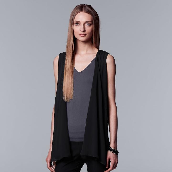 Women's Simply Vera Vera Wang Draped Vest, Size: Large, Black