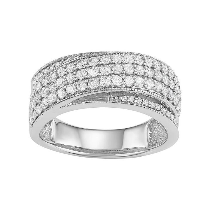 10k White Gold 1 Carat T.w. Diamond Multi Row Ring, Women's, Size: 7