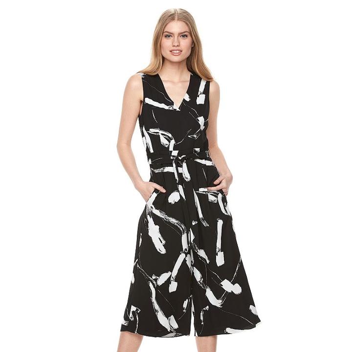 Women's Dr By Donna Ricco Abstract Culotte Jumpsuit, Size: 6 Avg/reg, White Oth