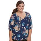 Juniors' Plus Size Liberty Love Print Cold-shoulder Peasant Top, Teens, Size: 2xl, Blue (navy)