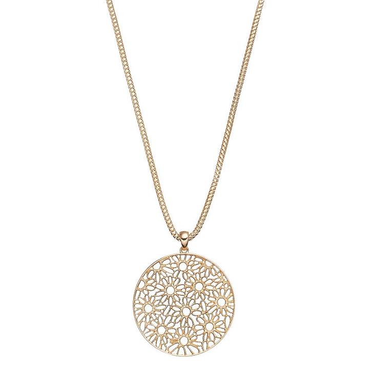 Long Floral Cutout Pendant Necklace, Women's, Gold