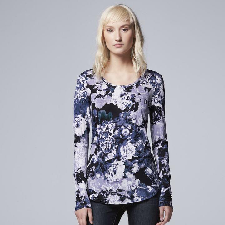 Women's Simply Vera Vera Wang Printed Long Sleeve Top, Size: Large, Drk Purple