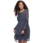 Juniors' Mudd&reg; Print Tie Front Chiffon Dress, Teens, Size: Medium, Blue
