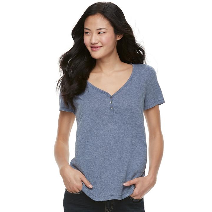 Juniors' So&reg; Solid Henley Tee, Teens, Size: Small, Dark Blue
