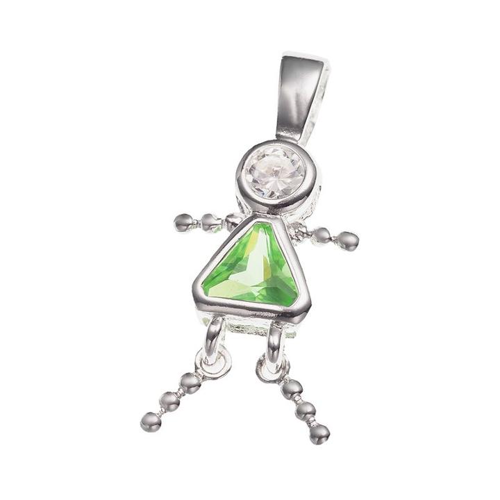 Sterling Silver Birthstone Babies Girl Charm, Green