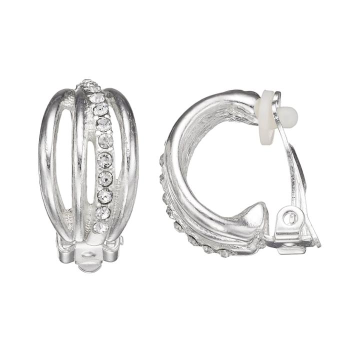 Dana Buchman Simulated Crystal Semi-hoop Clip-on Earrings, Women's, Silver