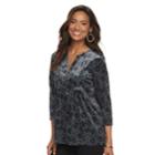 Women's Croft & Barrow&reg; Print Pleated Velvet Henley Top, Size: Medium, Black