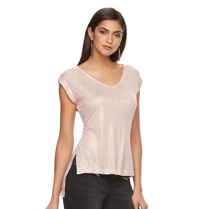 Women's Jennifer Lopez Metallic High-low Tee, Size: Xs, Pink