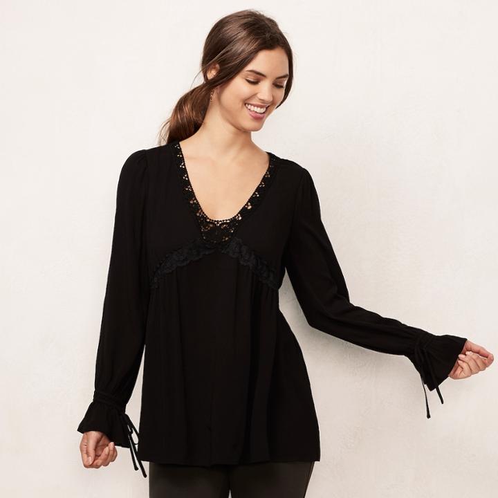 Women's Lc Lauren Conrad Lace Trim Top, Size: Small, Black